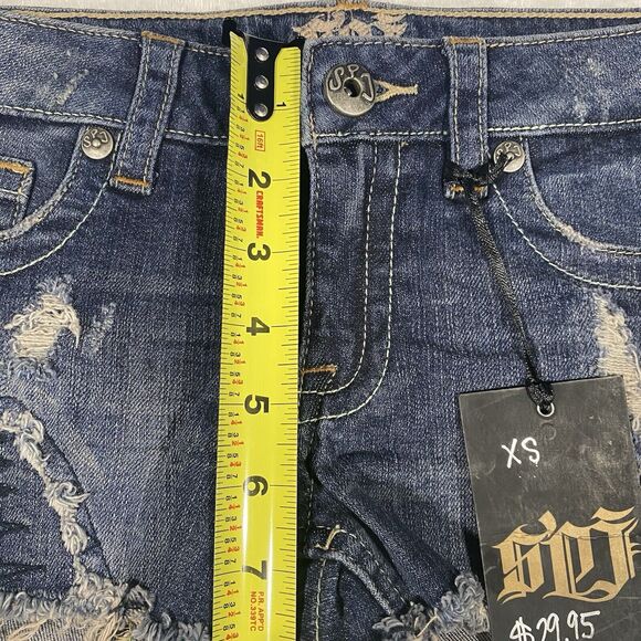 SPJ Denim Jean Shorts Cut Offs Frayed Distressed Festival Low Rise Juniors Sz XS - Picture 6 of 8